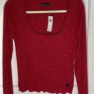 Lettuce edge ribbed glitter top